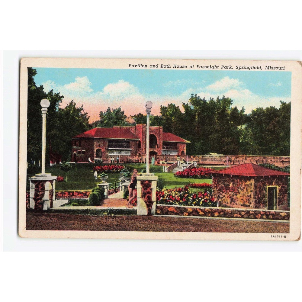 Vintage Fassnight Park Pavilion Bath House Springfield Missouri Linen Postcard